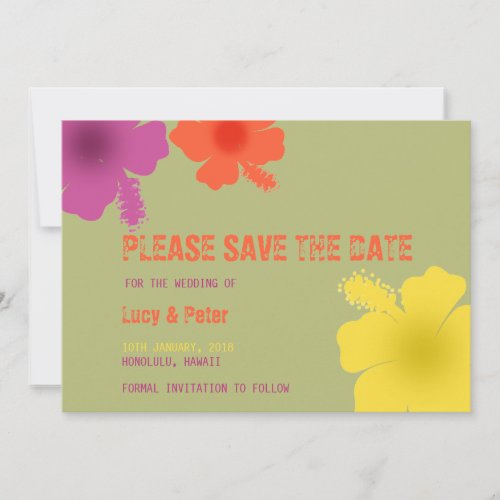 Colorful Hawaiian Hibiscus Wedding Save the Date