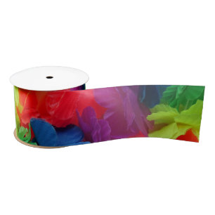 Colorful Hawaiian Luau Party Lei Wreath Flowers Satin Ribbon