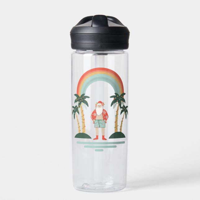 Colorful Hawaiian Santa Christmas Water Bottle (Front)