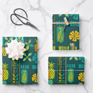 Colorful Hawaiian Tiki and Fish Wrapping Paper Sheets