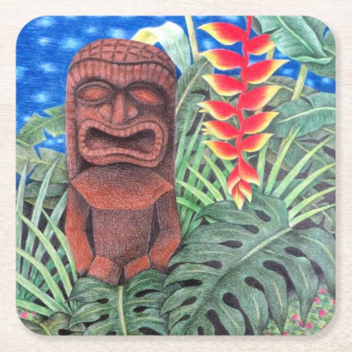 Colorful Hawaiian Tiki God Tropical coasters