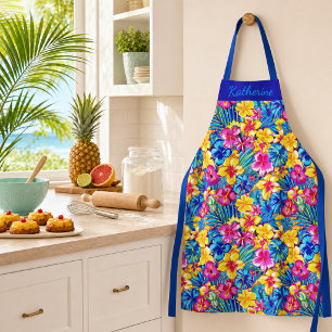 Colorful Hawaiian Tropical Floral Palm Apron