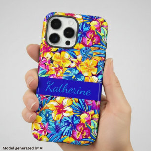 Colorful Hawaiian Tropical Floral Palm Name iPhone 16 Pro Max Case