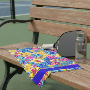 Colorful Hawaiian Tropical Floral Palm Name Sports Hand Towel