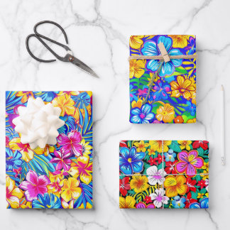 Colorful Hawaiian Tropical Floral Palm Name Wrapping Paper Sheets