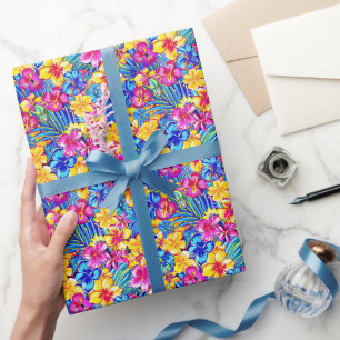 Colorful Hawaiian Tropical Floral Palm Wrapping Paper
