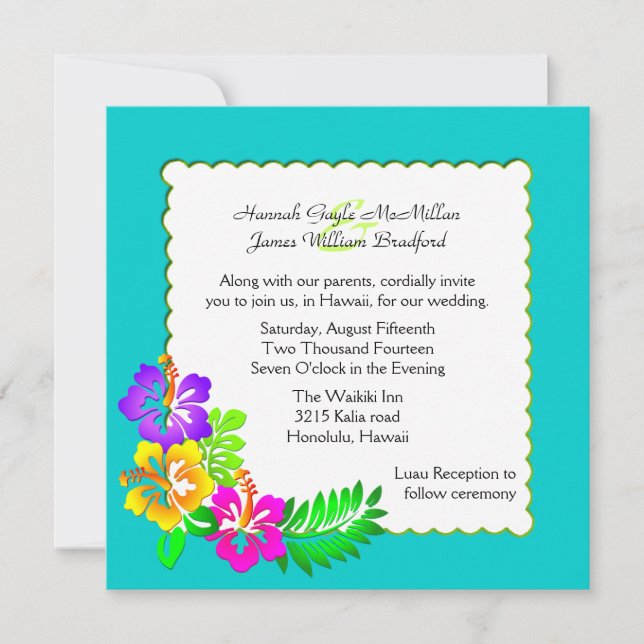 Colorful Hawaiian Tropical Wedding Invitation (Front)