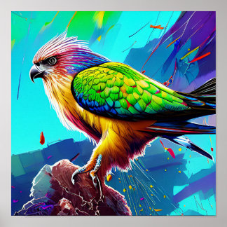 colorful hawk bird art poster