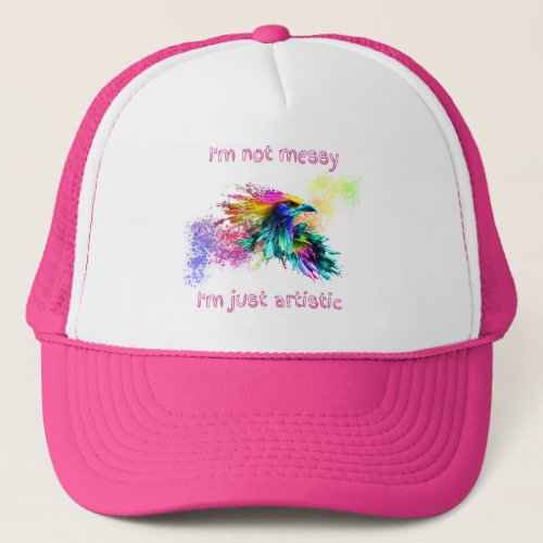 Colorful Hawk in Paint Splatter Graphic Trucker Hat