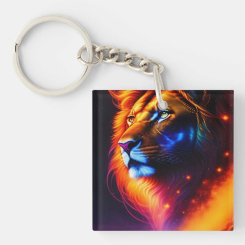 Colorful Head Lion Art Keychain
