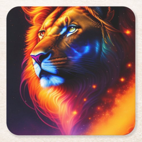 Colorful Head Lion Art Square Paper Coaster