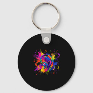 Colorful headphones with musical notes artwork keychain