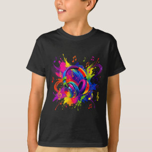 Colorful headphones with musical notes artwork T-Shirt