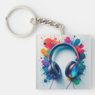 Colorful Headphones with Vibrant Paint Splash Keychain