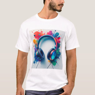 Colorful Headphones with Vibrant Paint Splash T-Shirt