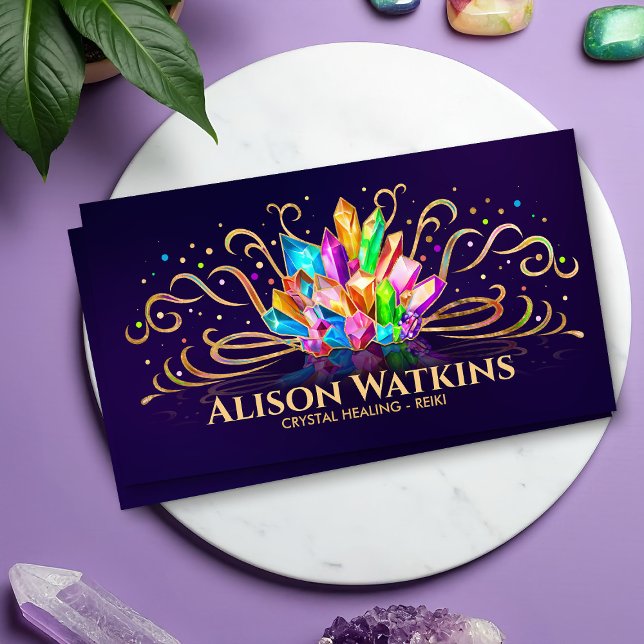 Colorful Healing Crystals and Flourishes Business Card (Creator Uploaded)