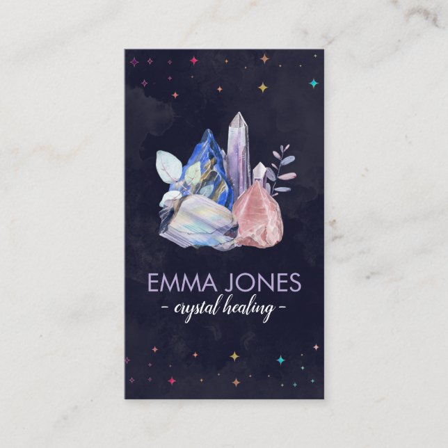 Colorful Healing Crystals Cluster Business Card (Front)