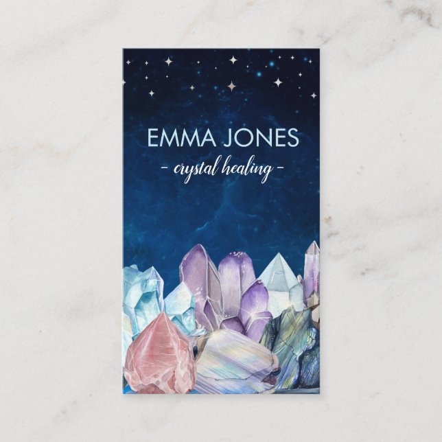 Colorful Healing Crystals Cluster Business Card (Front)