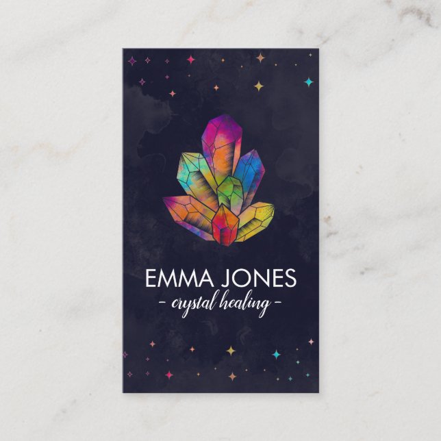 Colorful Healing Crystals Cluster Business Card (Front)