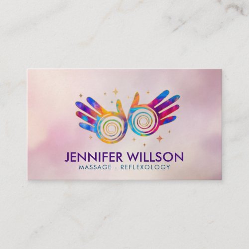 Colorful Healing Hands Energy Spiral Appointment  Business Card