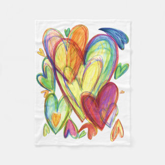 Colorful Healing Hearts Rainbow Soft Fuzzy Blanket