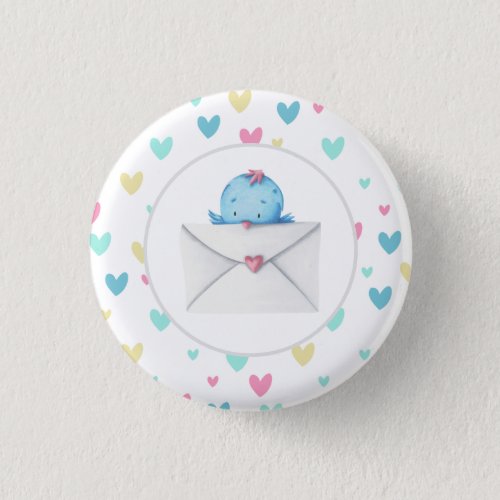 Colorful Heart and Blue Bird with Letter Love Button