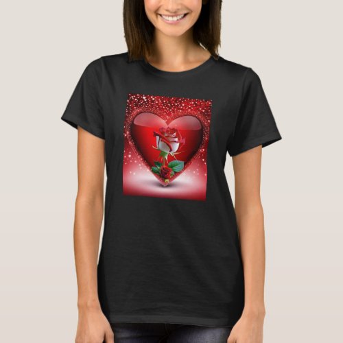Colorful Heart And Rose Flowers Art Print T_Shirt