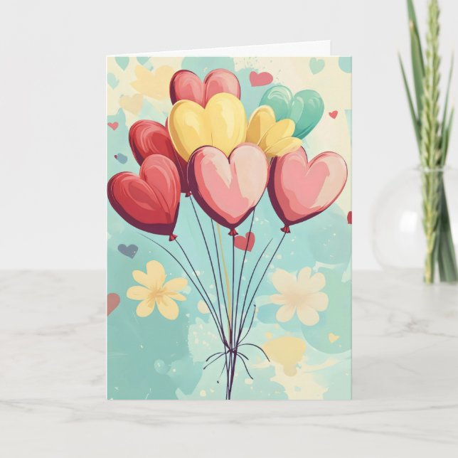 Colorful Heart Balloons Cute Holiday Card (Front)