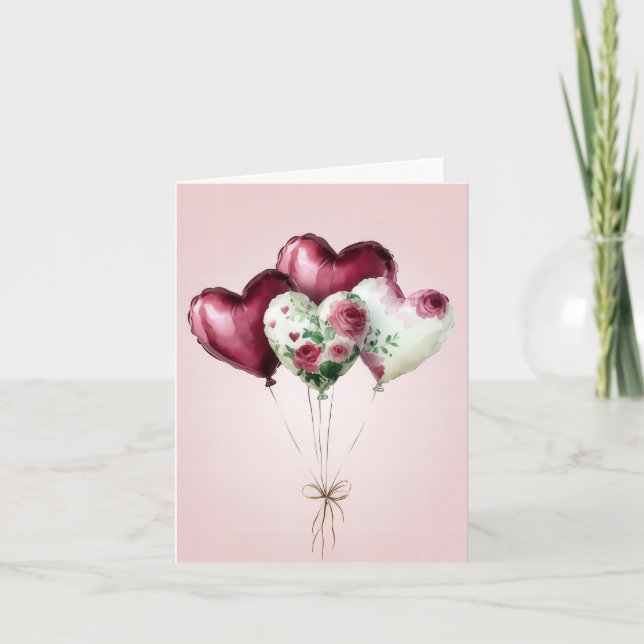 Colorful Heart Balloons Valentine's Greeting Card (Front)