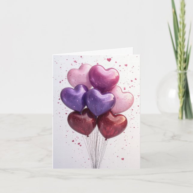 Colorful Heart Balloons Valentine's Greeting Card (Front)