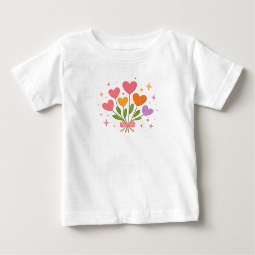 Colorful Heart Bouquet Whimsical Pastel Valentine Baby T-Shirt