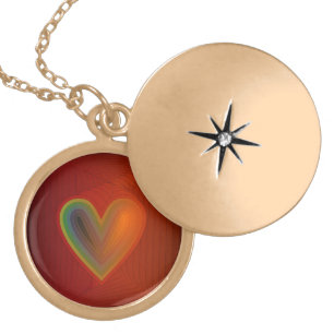 Colorful Heart Design on Gold Locket Necklace