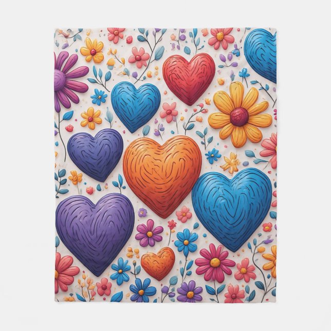 Colorful Heart  Fleece Blanket (Front)