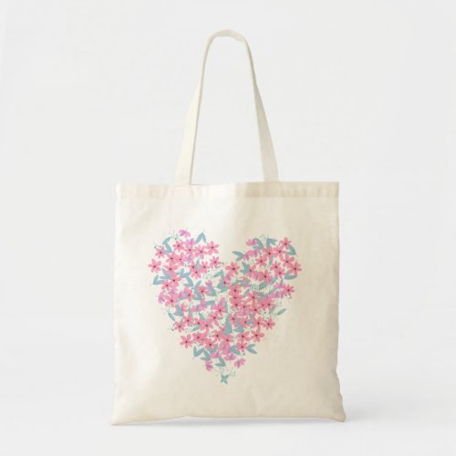 Colorful heart flowers tote bag