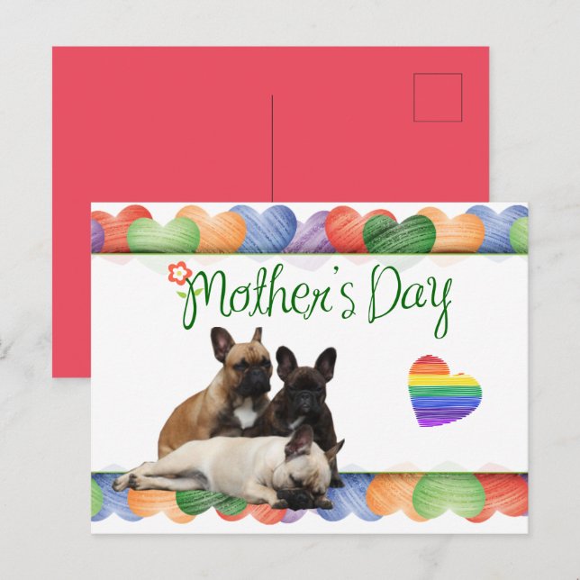 Colorful Heart French Bulldog Postcard (Front/Back)
