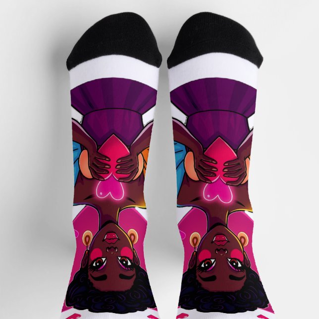 Colorful Heart Girl Socks – Cute Art Design (Top)