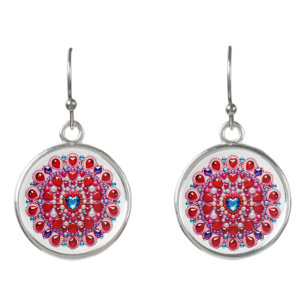 Colorful Heart Jewels Mandala Design Earrings