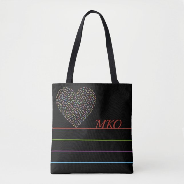 Colorful Heart Monogram Tote Bag (Front)