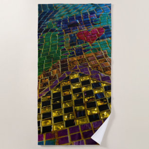 Colorful Heart Mosaic Beach Towel