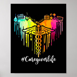 Colorful Heart Nursing symbol Caduceus Caregiver Poster