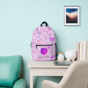 Colorful Heart Pattern Initial Letter Monogram Printed Backpack