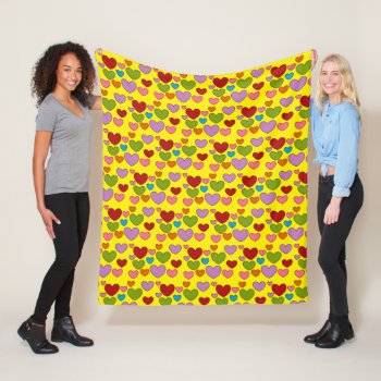 Colorful Heart Pattern On Yellow Fleece Blanket by HappyGabby at Zazzle