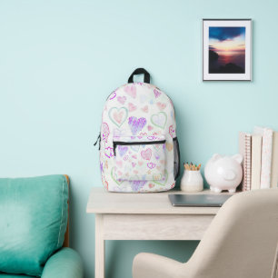 Colorful Heart Pattern Over White Printed Backpack