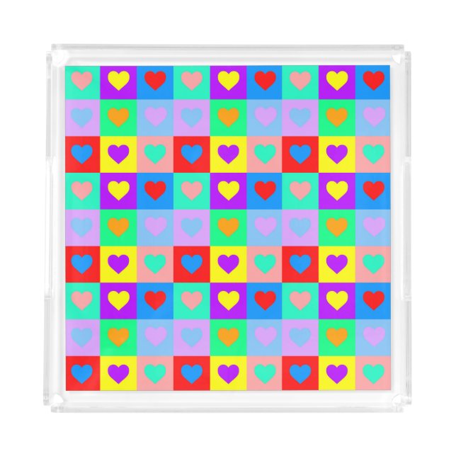 Colorful Heart Pattern Pop Art  Acrylic Tray (Front)