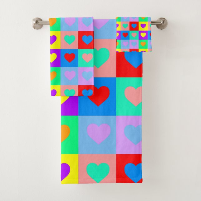 Colorful Heart Pattern Pop Art  Bath Towel Set (Insitu)