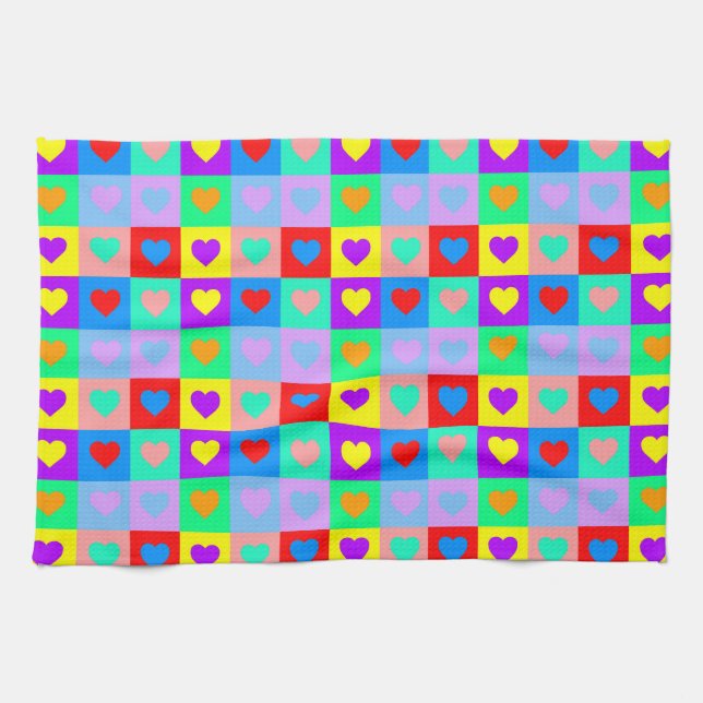 Colorful Heart Pattern Pop Art  Kitchen Towel (Horizontal)