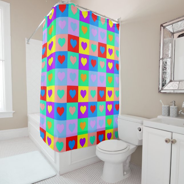 Colorful Heart Pattern Pop Art  Shower Curtain (In Situ)
