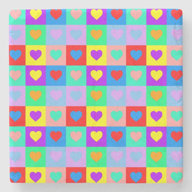 Colorful Heart Pattern Pop Art   Stone Coaster (Front)