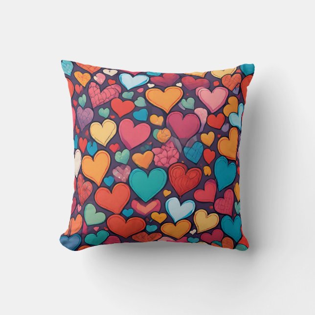 Colorful heart pattern Throw Pillow (Front)