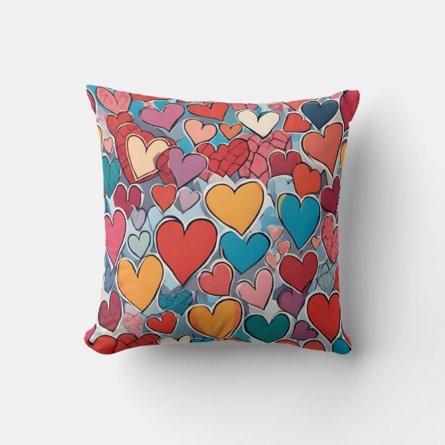Colorful heart pattern Throw Pillow (Front)